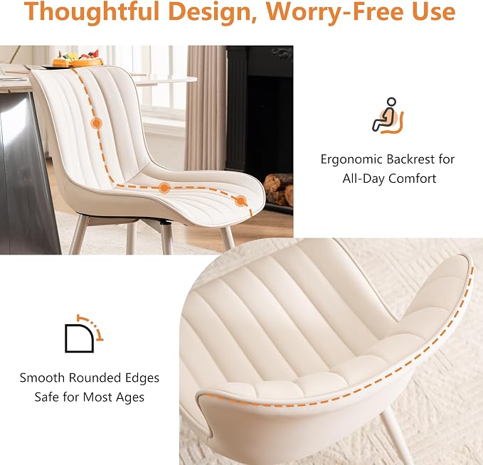 YOUNUOKE Mid-Century Modern Dining Chairs Set of 2, Cream PU Leather - Image 7