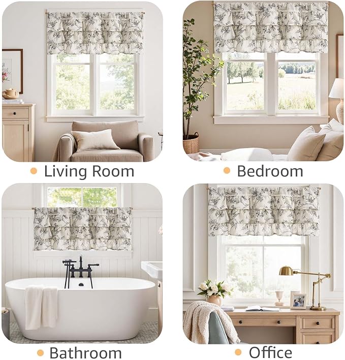 jinchan Ruffled Valance Curtain Linen Floral Kitchen Valance 18 Inch Shabby - Image 4