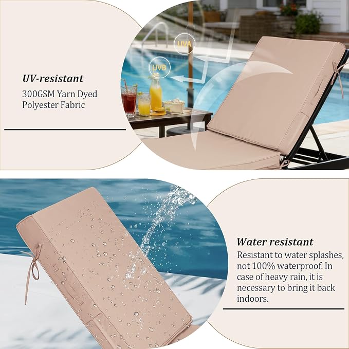 72x21x4in Lounge Cushions for Outdoor Furniture, Outdoor Lounge Chair Cushions - Image 5