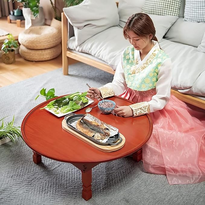 Folding Round Korean Printed Wooden Table – Multi-Use Low Table - Image 7