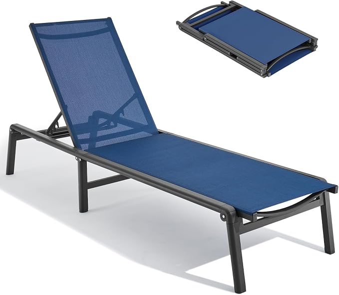 Aluminum Chaise Lounge Chair Outdoor, Foldable & Assembly Free Outdoor Lounge by ONBRILL