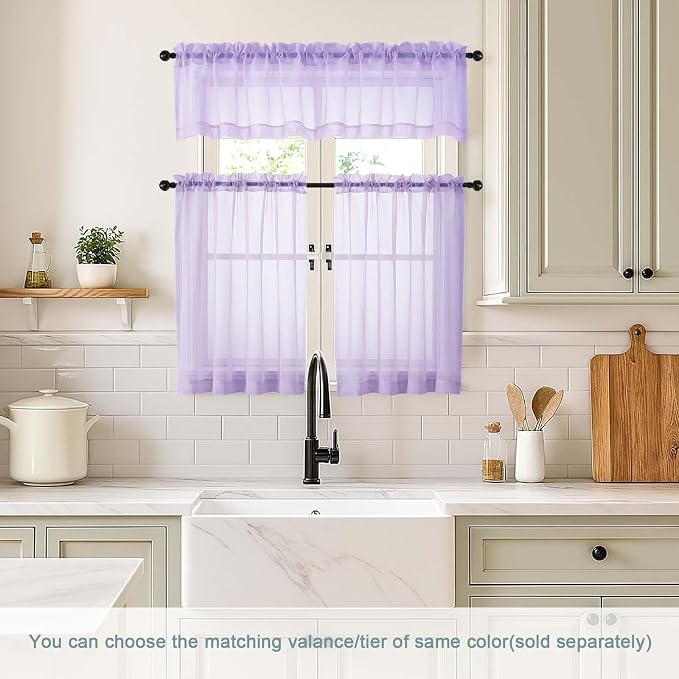 Lavender Sheer Curtains Tier 30 Inches Length 2 Panels, Light Filtering - Image 2