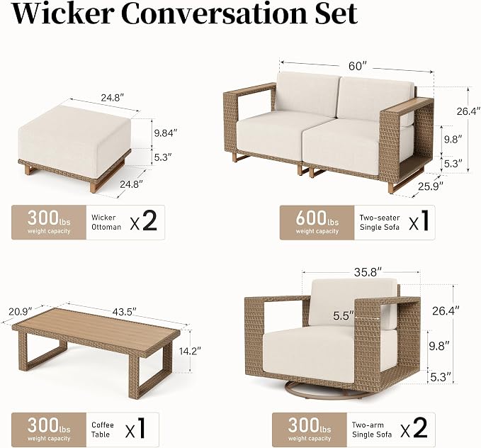SUNSHINE VALLEY 6 Pieces Patio Furniture Set, Outdoor Wicker Conversation Set - Image 6
