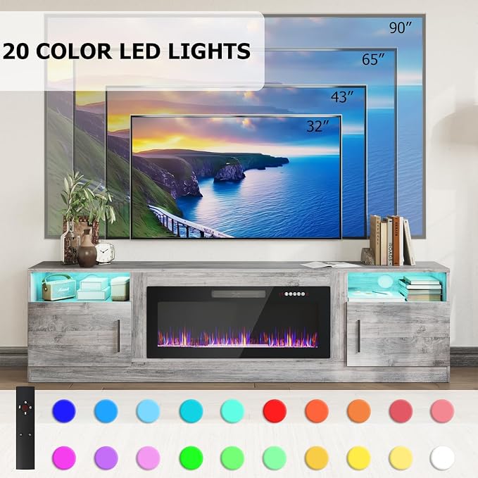 PRETZI Fireplace TV Stand with 36" Fireplace Up to 90" TVs, Remote Control - Image 2