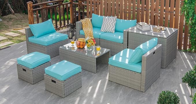 Tangkula 8 Piece Patio Wicker Furniture Set, Patiojoy Space Saving Outdoor PE - Image 2