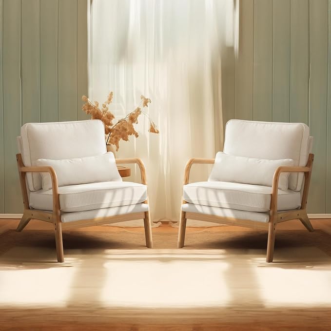 Bonnlo Coarse Beige Accent Chairs Set of 2, Upholstered Mid Century Modern by Bonnlo