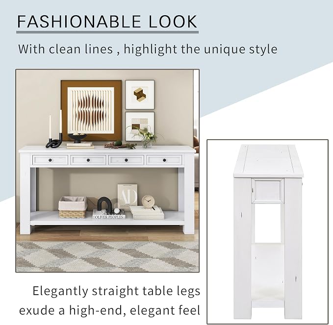 LKTART White Console Table, Solid Wood Sofa Table - Image 7