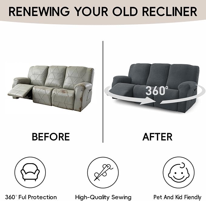 5-Piece Recliner Sofa Covers, Stretch Geometric Strokes Jacquard Recliner Sofa - Image 6