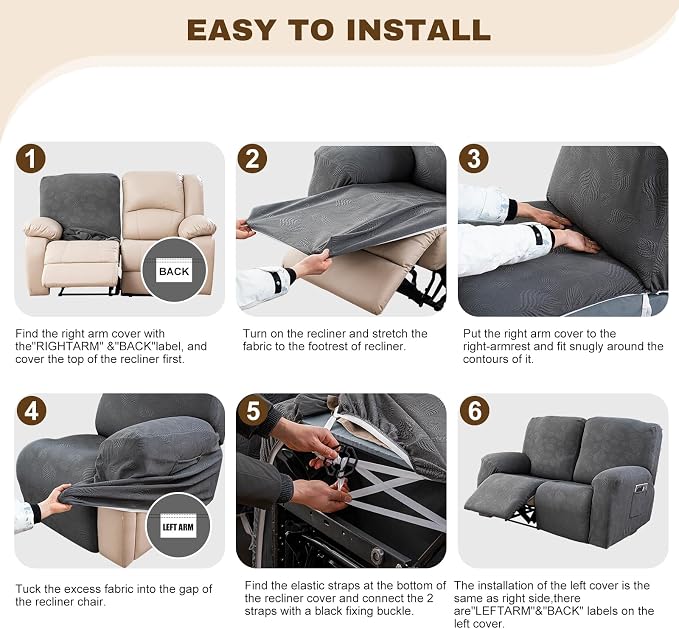 Gennia Recliner Loveseat Cover 4 Pieces, Waterproof Stretch Recliner Sofa - Image 7