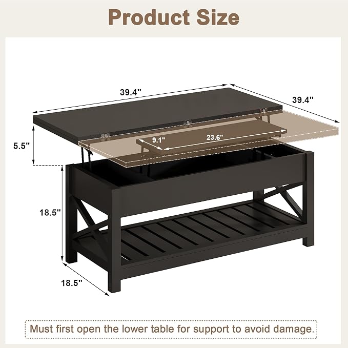 ChooChoo Coffee Table Lift Top, Converts to Dining Table - Image 2