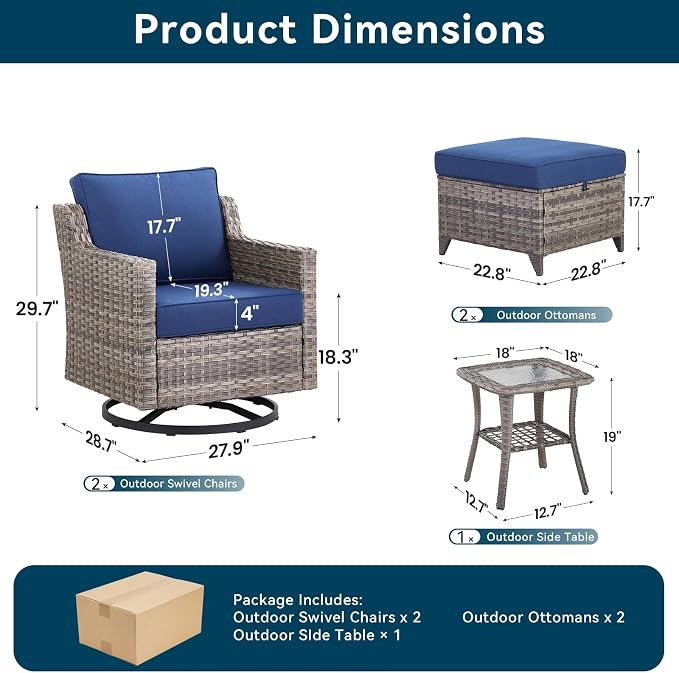 5 Pieces Outdoor Patio Furniture Set-All-Weather Wicker Patio Swivel Glider - Image 8