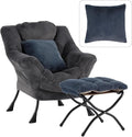 Lazy Chair with Ottoman, Large Blue Gray Accent Chair with Ottoman and FA Throw by HomeEastllyHome