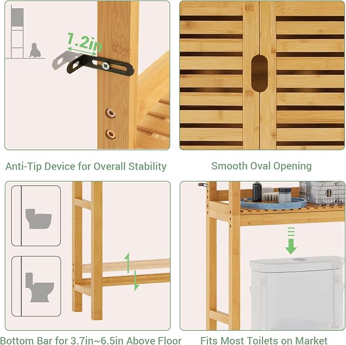 VIAGDO Over The Toilet Storage Cabinet, Tall Bathroom Cabinet Organizer - Image 6