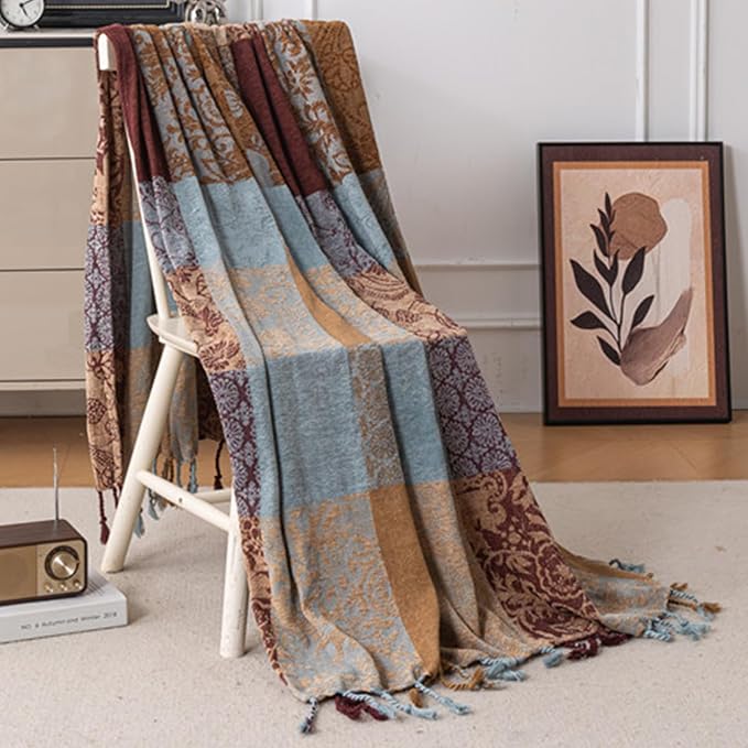 Bohemian Chenille Throw Blanket, Boho Jacquard Tassels Cover - Image 5