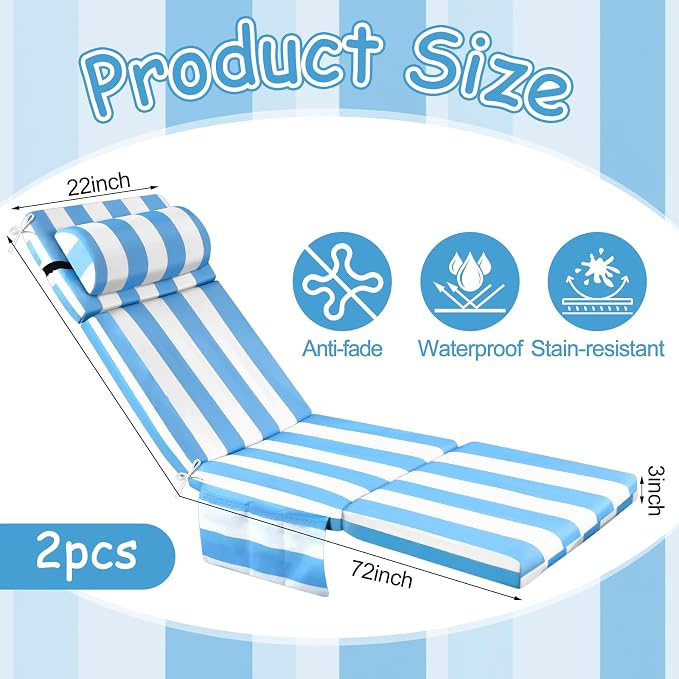 Wenqik 2 Pcs Outdoor Chaise Lounge Cushion - Image 2