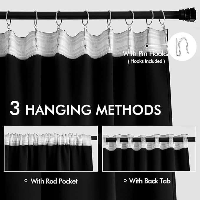 MIULEE Black Back Tab Blackout Curtains 95 Inch Length 2 Panels Set - Image 3