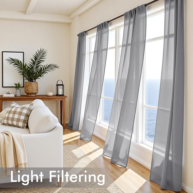 MIULEE Dark Grey Sheer Curtains 84 Inches Long, 4 Panels Set, Rod Pocket Light - Image 4