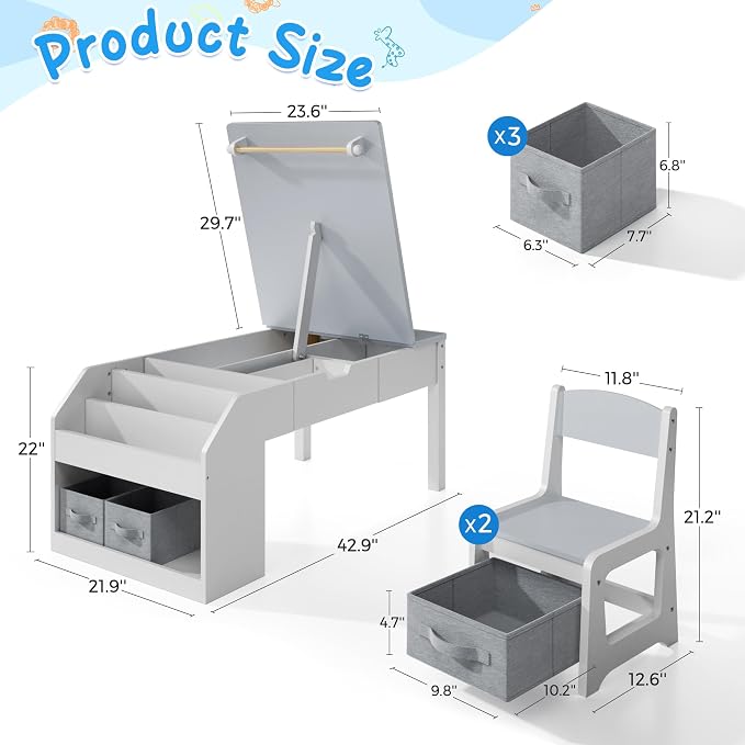 5-in-1 Kids Art Table and Chairs, Toddler Table and Chair Set, Craft Play Desk - Image 3