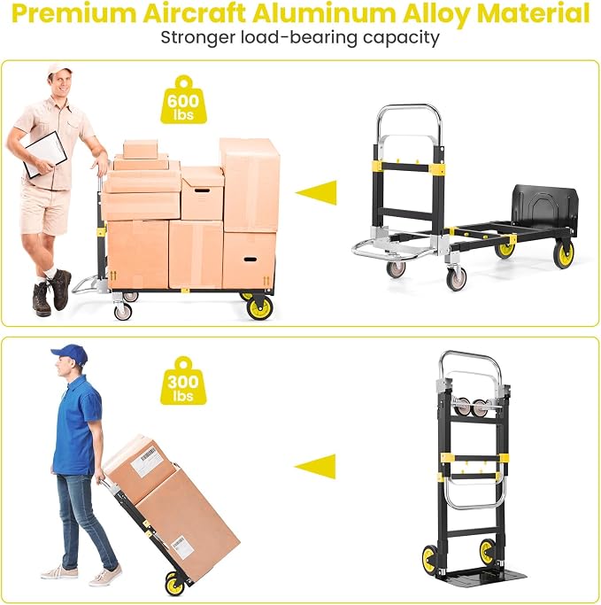 3-in-1 Folding Hand Trucks, 600Lbs Convertible Hand Truck Dolly, Heavy Duty - Image 5