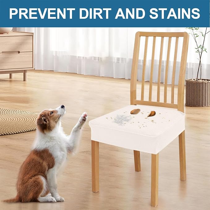 Smiry Waterproof Seat Covers for Dining Room Chairs Set of 6, Stretch Jacquard - Image 6