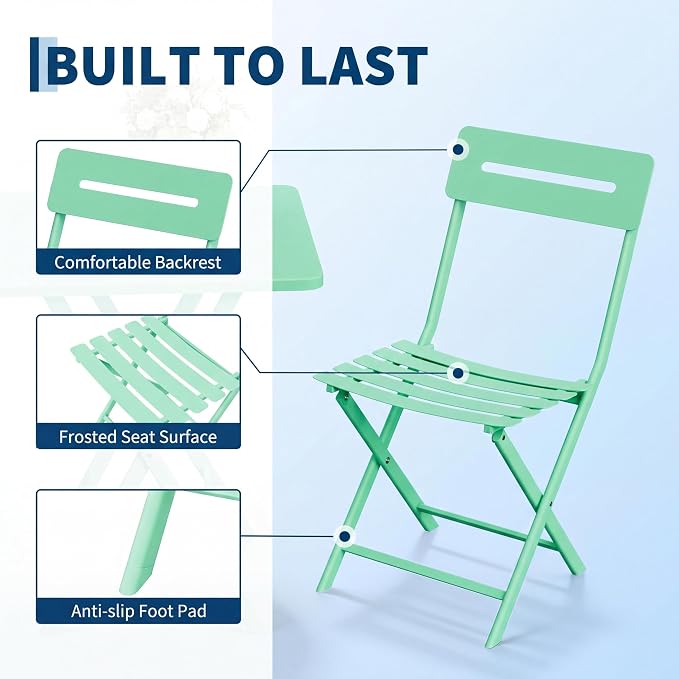 GarveeTech 3-Piece Folding Bistro Set, Heavy Duty Outdoor Patio Furniture - Image 3
