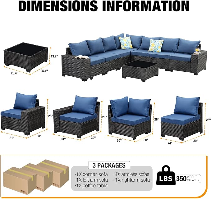 JOYURE 8 Pieces Patio Furniture Set All-Weather Outdoor Wicker Sectional - Image 4