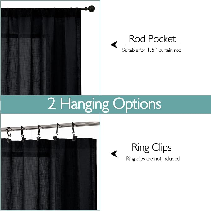 Chyhomenyc Black Semi Sheer Curtains 84 Inches Long 2 Panels Set, Light - Image 4