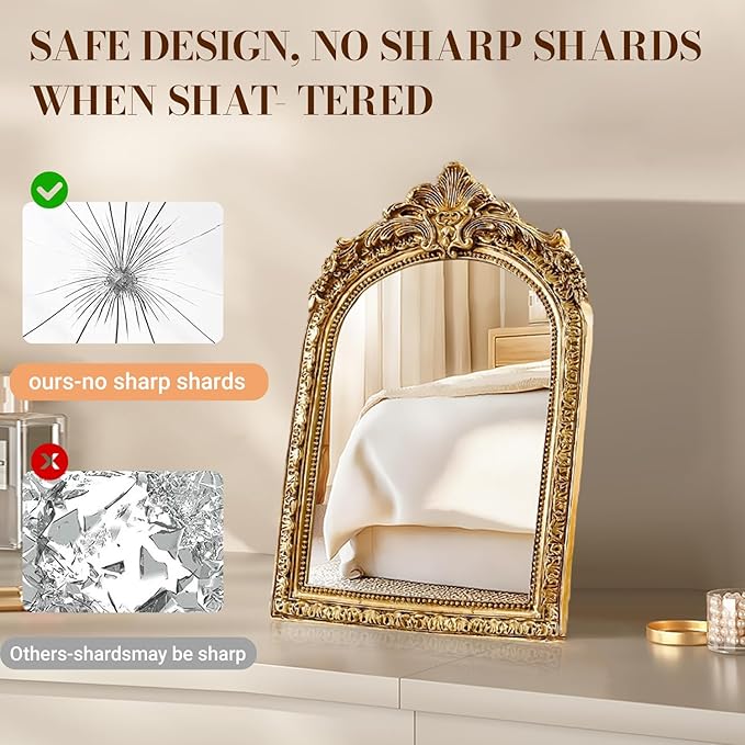 YUSONG Vintage Desk Mirror – 7" Gold Antique Tabletop Mirror - Image 6