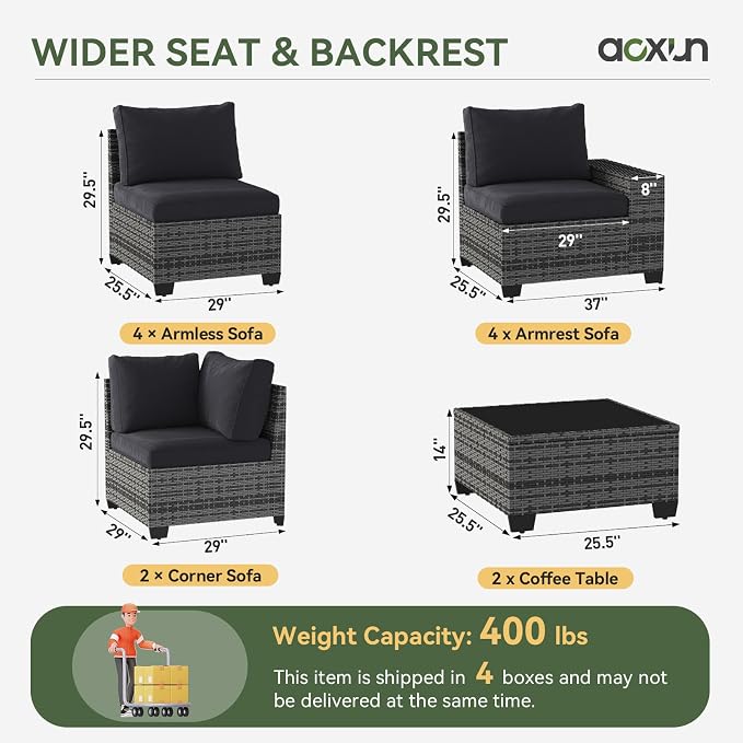 Aoxun Patio Furniture Set, Widen Armrests Wicker Outdoor Sectional - Image 6