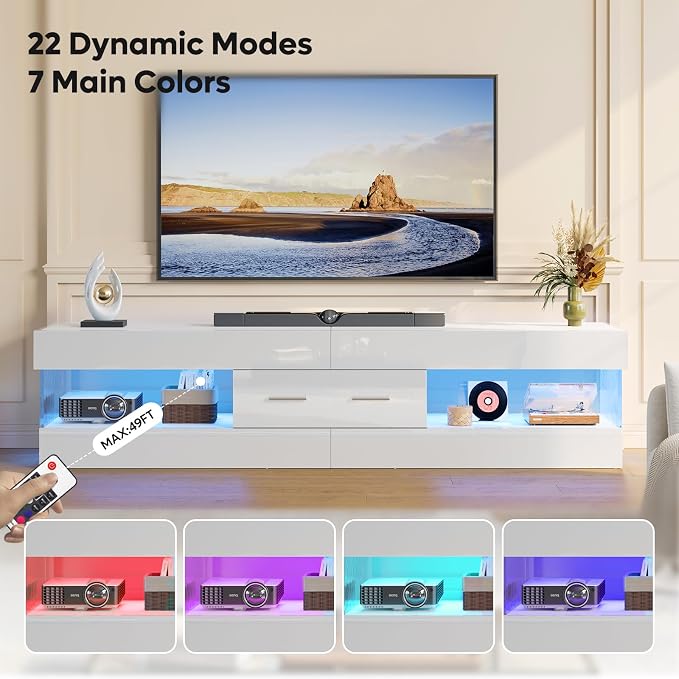 Bestier 67" Modern TV Stand for TVs up to 75 Inch, High Gloss LED Entertainment - Image 3