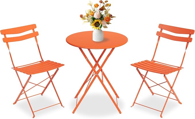 GarveeLife 3 Piece Patio Bistro Set, Folding Patio Bistro Table and Chairs Set by GarveeLife