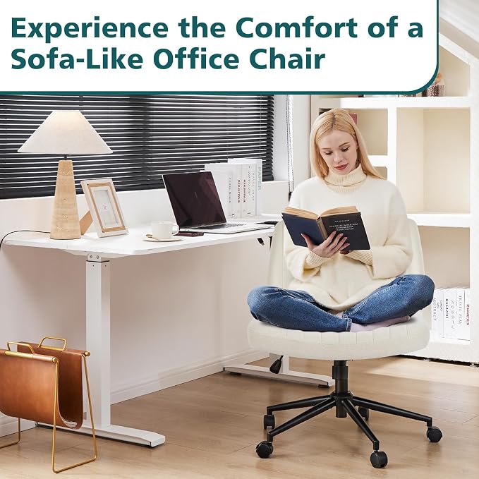 OLIXIS Criss Cross Chair with Wheels Wide Cross Legged Office Desk Vanity Chair - Image 3
