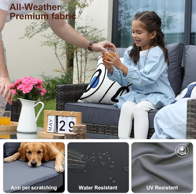 JOYURE 4-Piece Patio Furniture Set, Outdoor Wicker Patio Conversation Set - Image 6