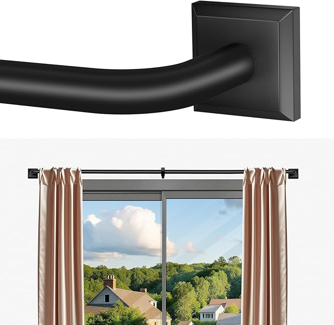 Black Curtain Rods for Windows 66-184 Inch Heavy Duty Wrap Around Blackout by RBYCOS