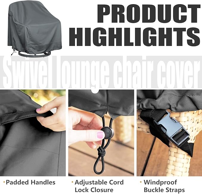 Outdoor Swivel Lounge Chair Cover 2 Pack, Fits to Lawn Patio Chairs, 420D - Image 3