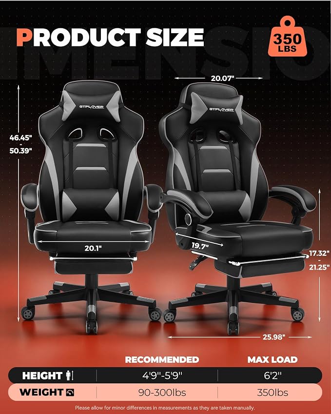 GTPLAYER Gaming Chair for Adults, Big and Tall 350LBS Heavy Duty Office Chair - Image 3
