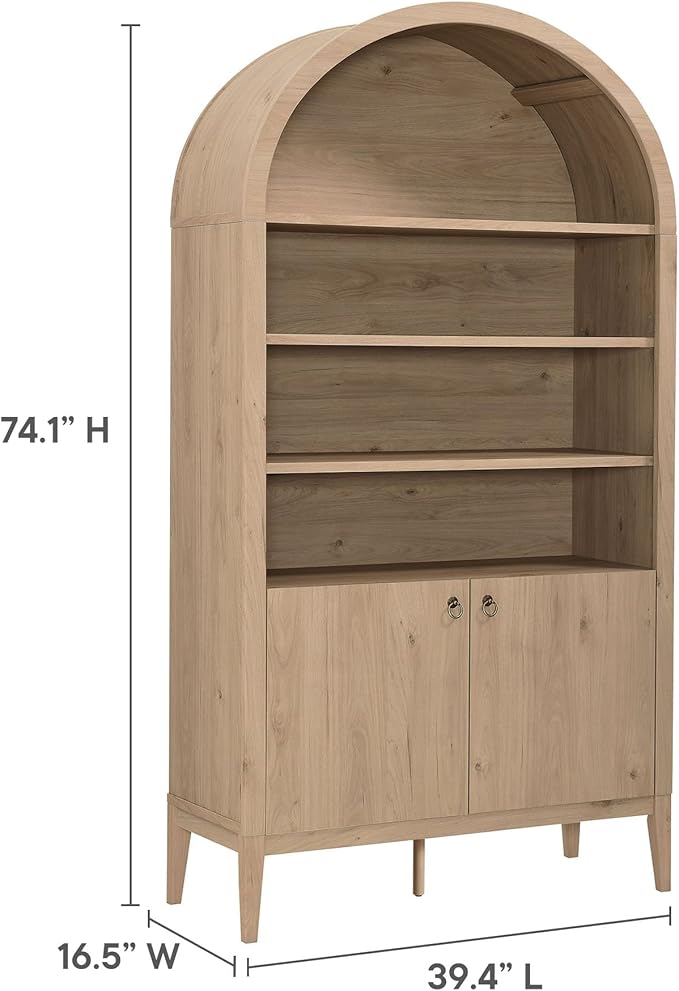 Modway Nolan Tall Arched Storage Display Cabinet in Light Oak - Image 3