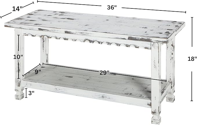 Country Cottage 36-Inch Farmhouse Entryway Bench - Image 3