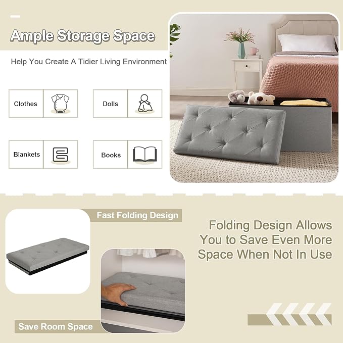 VECELO 30'' Folding Storage Ottoman Bench, Storage Chest, Linen Fabric Foot - Image 5