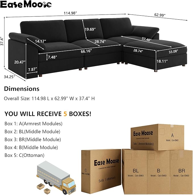 EASE MOOSE Oversized Modular Sectional Sofa, Modern Luxury Large L Shape - Image 2