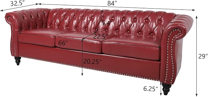 ORRD 2 Piece Living Room Set, Chesterfield Leather Sofa Loveseat Couch Chair - Image 2