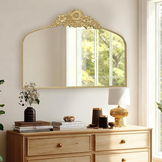 Arch Antique Gold Mirror, 40x30inch Baroque Style Vintage Metal Frame Wall - Image 6