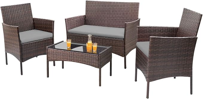 Homall 4 Pieces Outdoor Patio Furniture Sets Rattan Chair Wicker Set, Outdoor by Homall