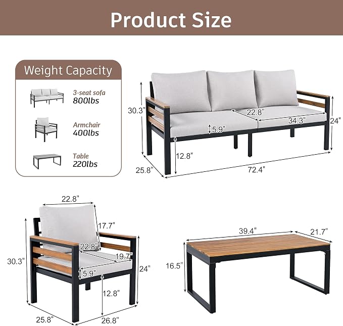 VilroCaz 4-Piece Outdoor Patio Furniture Sectional Sofa Set - Image 3