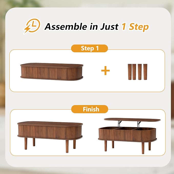 Fully Assembled Fluted Lift Top Coffee Table - Image 3