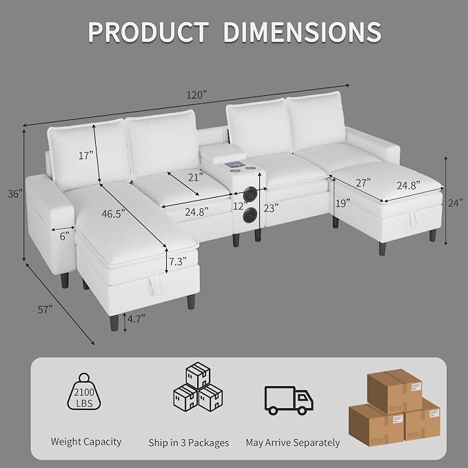 Sectional Couches for Living Room, 4 Seat Sectional Sofa - Image 3