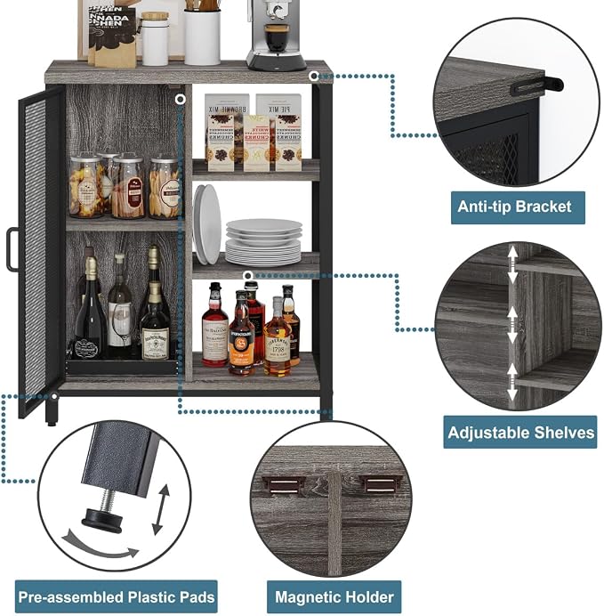 BON AUGURE Liquor Cabinet Bar for Home, Farmhouse Coffee Storage Cabinet for - Image 3
