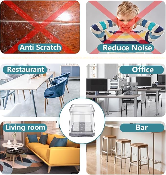Ansible 24 Pcs Chair Leg Floor Protectors Square, Silicone Felt Furniture Leg - Image 6