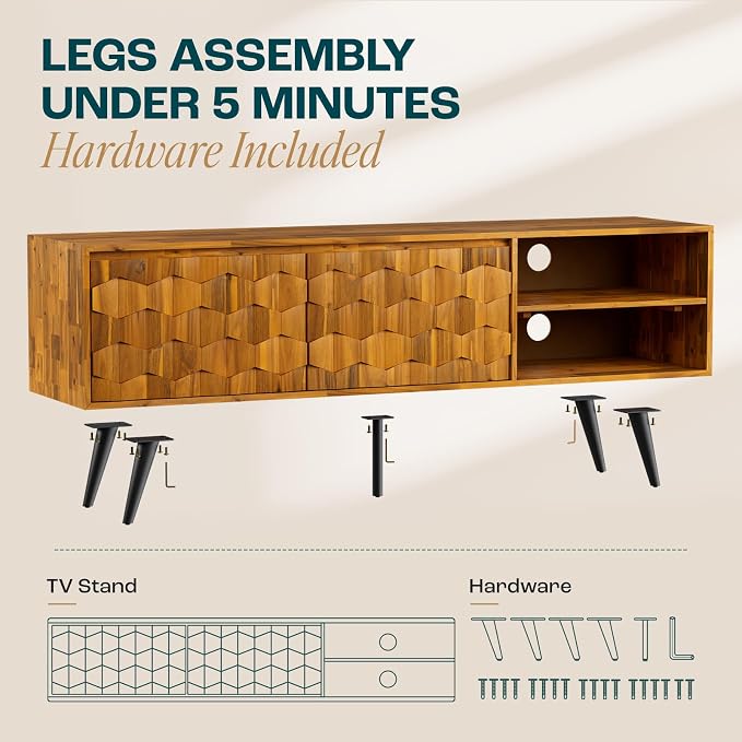 Bme Georgina Solid Wood, 10 Minutes Assembly Entertainment Center - Image 3