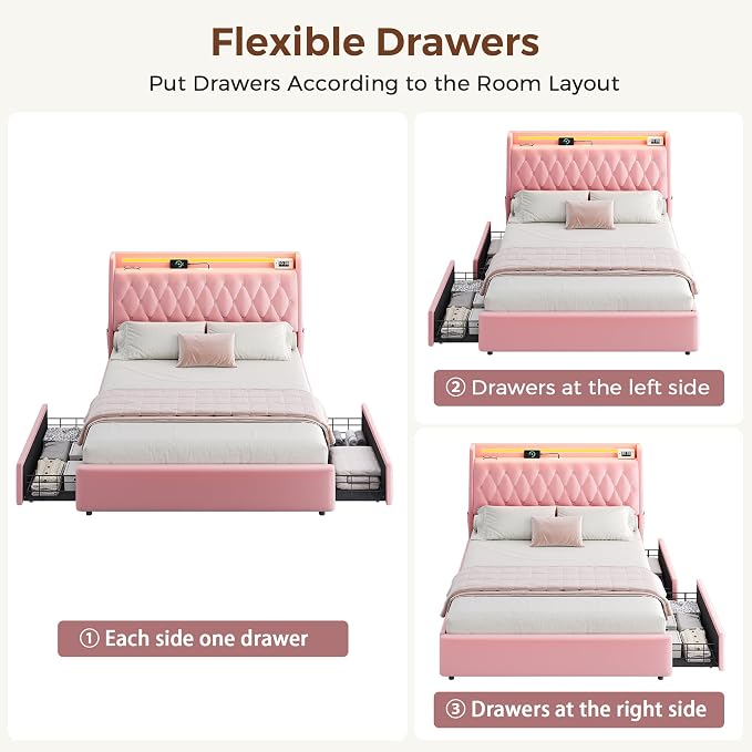 Queen LED Velvet Bed Frame - Image 6